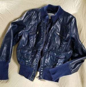 Blue Faux Leather Crop Jacket